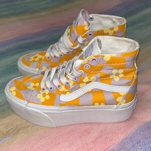 Vans SK8-Hi Tapered Stackform Shoes In Checkerboard Floral Orange size 5